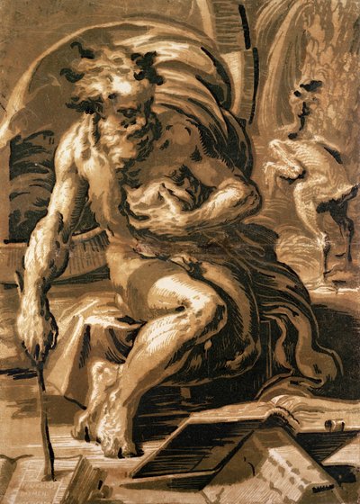 Diogenes, graviert von Ugo da Carpi (1470-1532) von Parmigianino